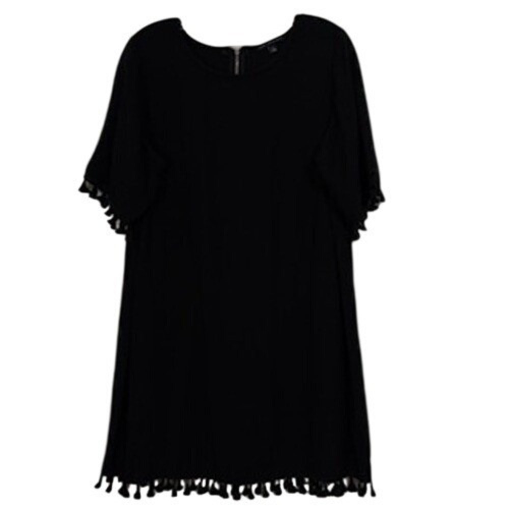 Black Tassel Sleeve & Hem Shift‎ Dress Size S Travel Fall LBD Resortwear Boho